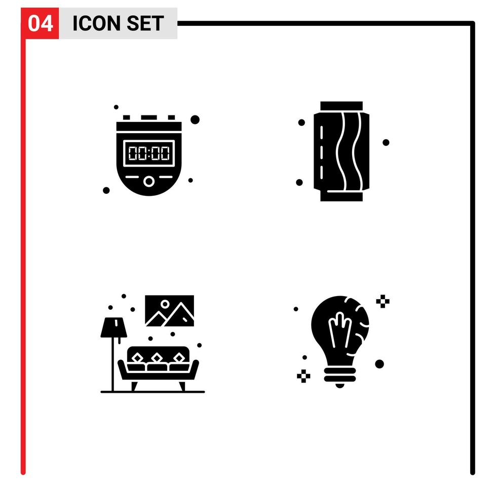 4 Universal Solid Glyph Signs Symbols of chronometer home watch fast sofa Editable Vector Design Elements