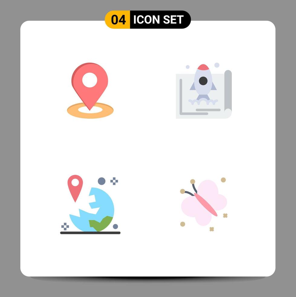 Set of 4 Modern UI Icons Symbols Signs for location gps hotel startup map Editable Vector Design Elements