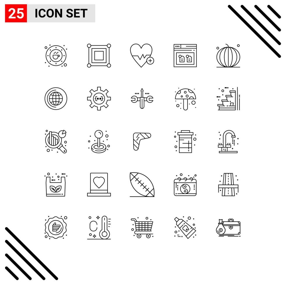 Group of 25 Modern Lines Set for fruit document box browser plus Editable Vector Design Elements
