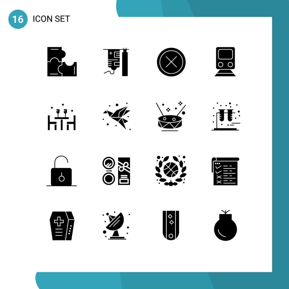 Universal Icon Symbols Group of 16 Modern Solid Glyphs of travel train cancel railway remove Editable Vector Design Elements