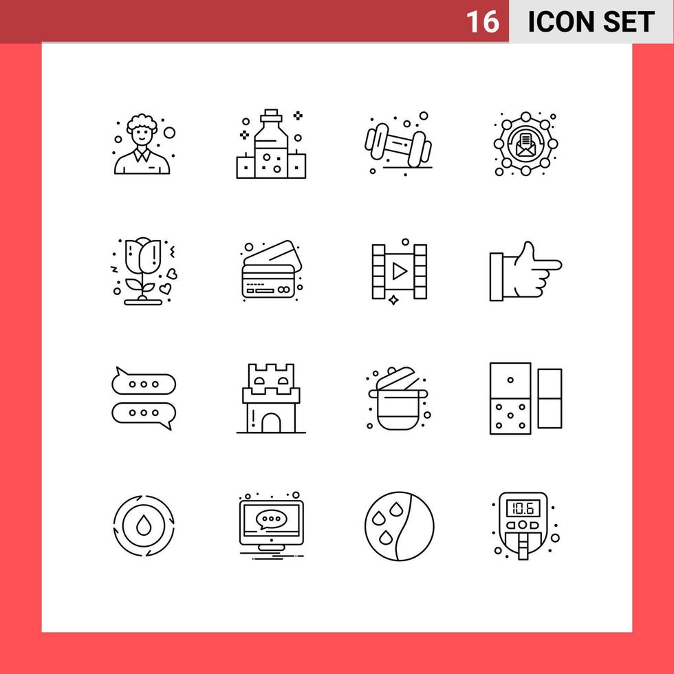 paquete de iconos de vector de stock de 16 signos y símbolos de línea para elementos de diseño de vector editables de afiliado de marketing de dieta de mensaje de rosa