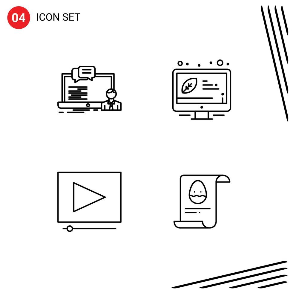 4 iconos creativos, signos y símbolos modernos de capacitación, video, computadora, ecología, proyecto, editable, vector, diseño, elementos vector