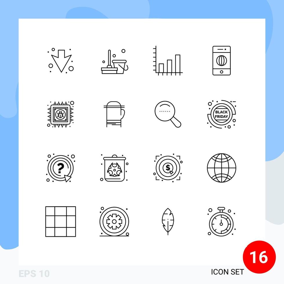 Outline Pack of 16 Universal Symbols of data antivirus business world electronics Editable Vector Design Elements