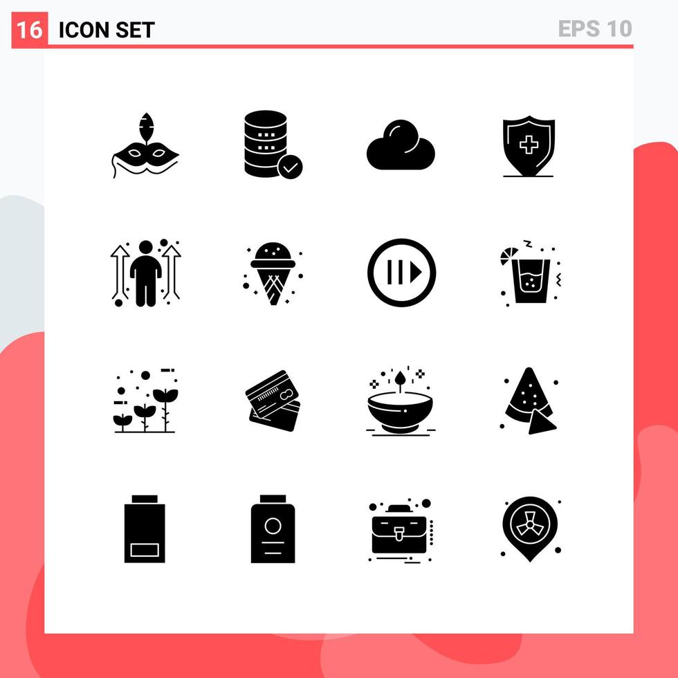 Modern Set of 16 Solid Glyphs Pictograph of man business opportunity cloud shield sign Editable Vector Design Elements
