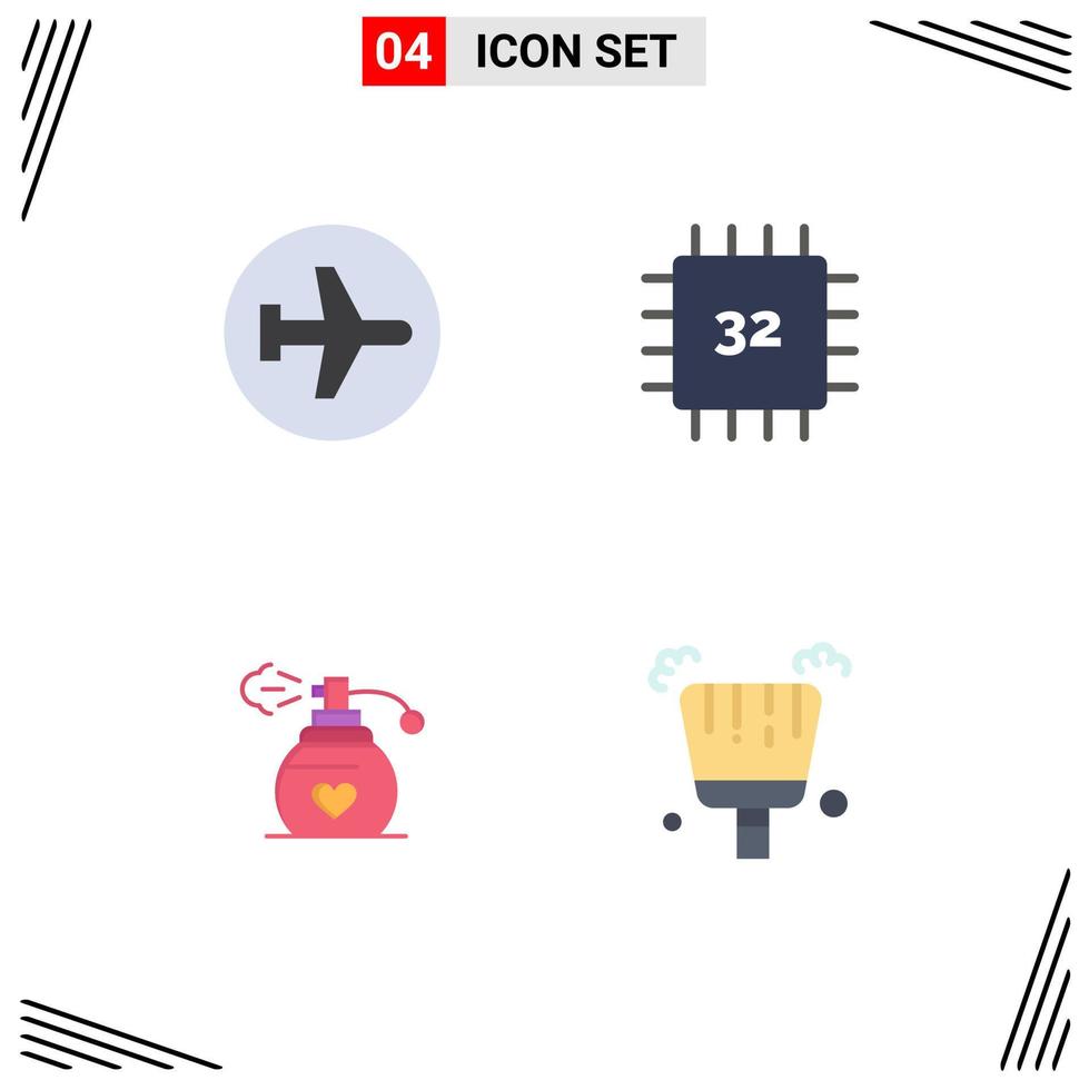 Pack of 4 Modern Flat Icons Signs and Symbols for Web Print Media such as aero plane hardware flying computers love Editable Vector Design Elements