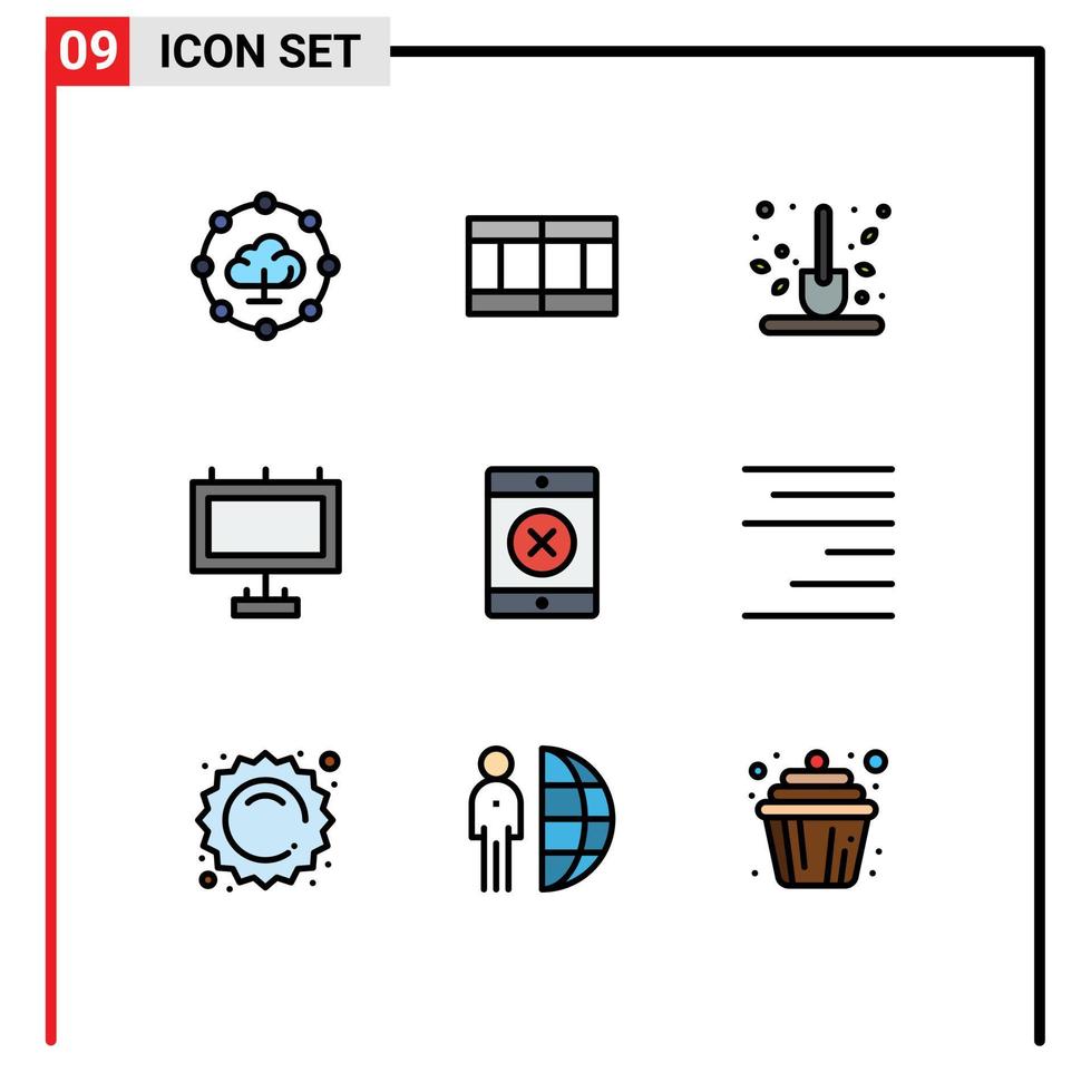 conjunto de 9 colores planos de línea de relleno de vector en cuadrícula para elementos de diseño de vector editables de tablero bloqueado de jardinería de teléfono inteligente derecho