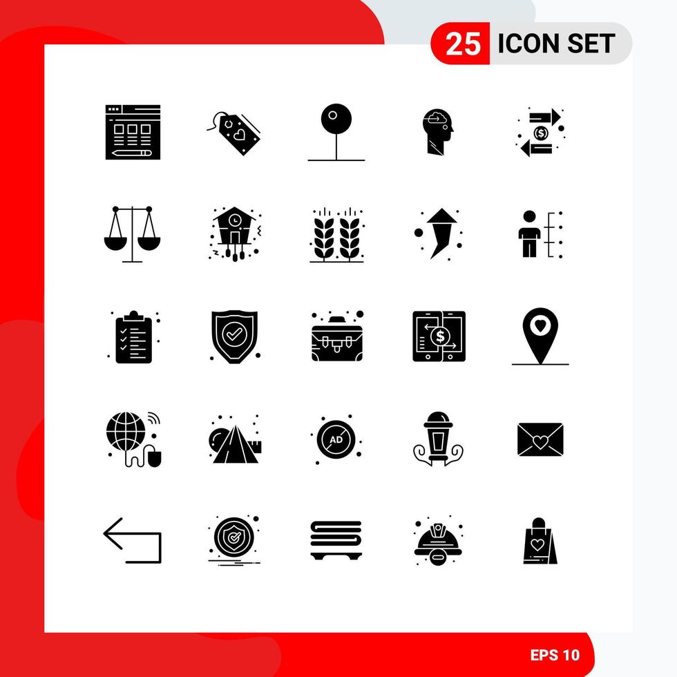 conjunto de 25 iconos de interfaz de usuario modernos signos de símbolos para cargar monedas pin descargar elementos de diseño vectorial editables en la nube vector