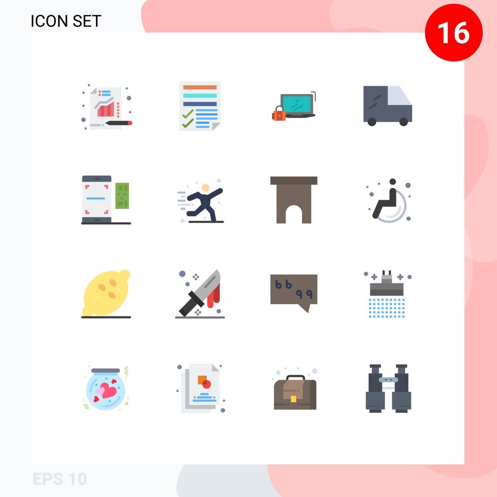 paquete de color plano de 16 símbolos universales de vehículos qr informe van lock paquete editable de elementos de diseño de vectores creativos