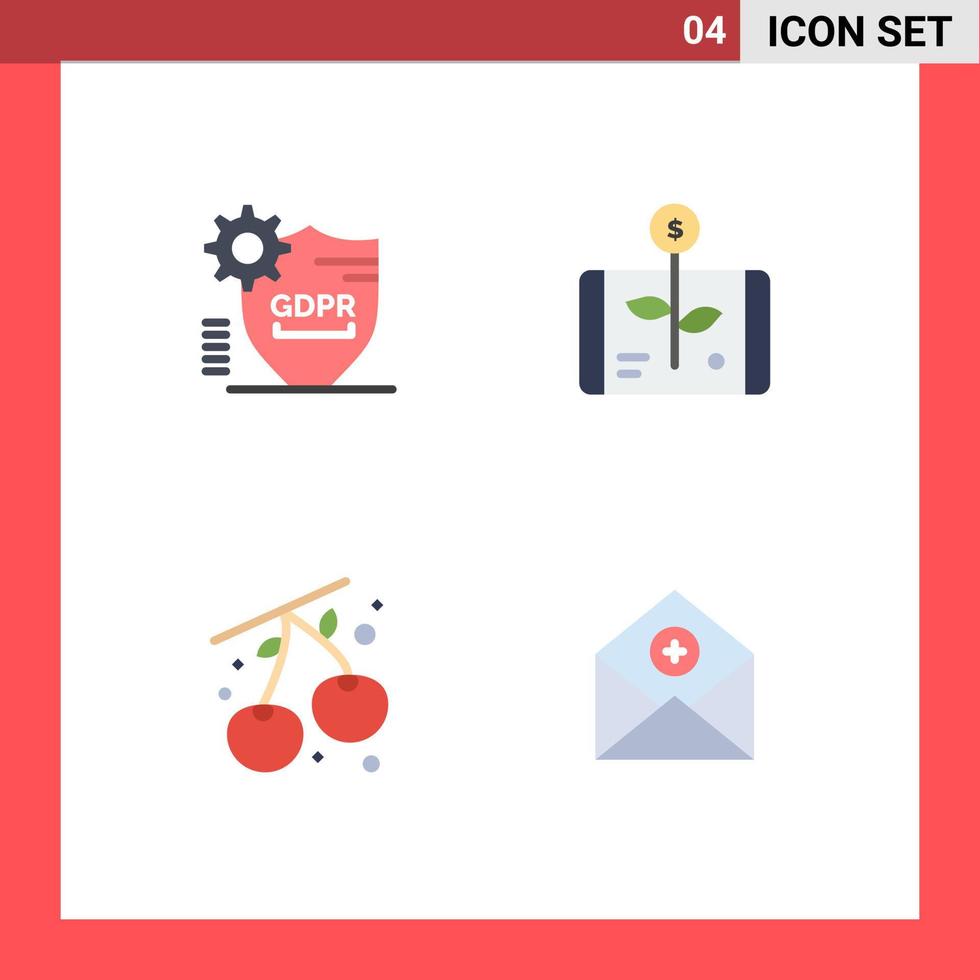 4 Flat Icon concept for Websites Mobile and Apps gdpr smartphone secure economy cherry Editable Vector Design Elements