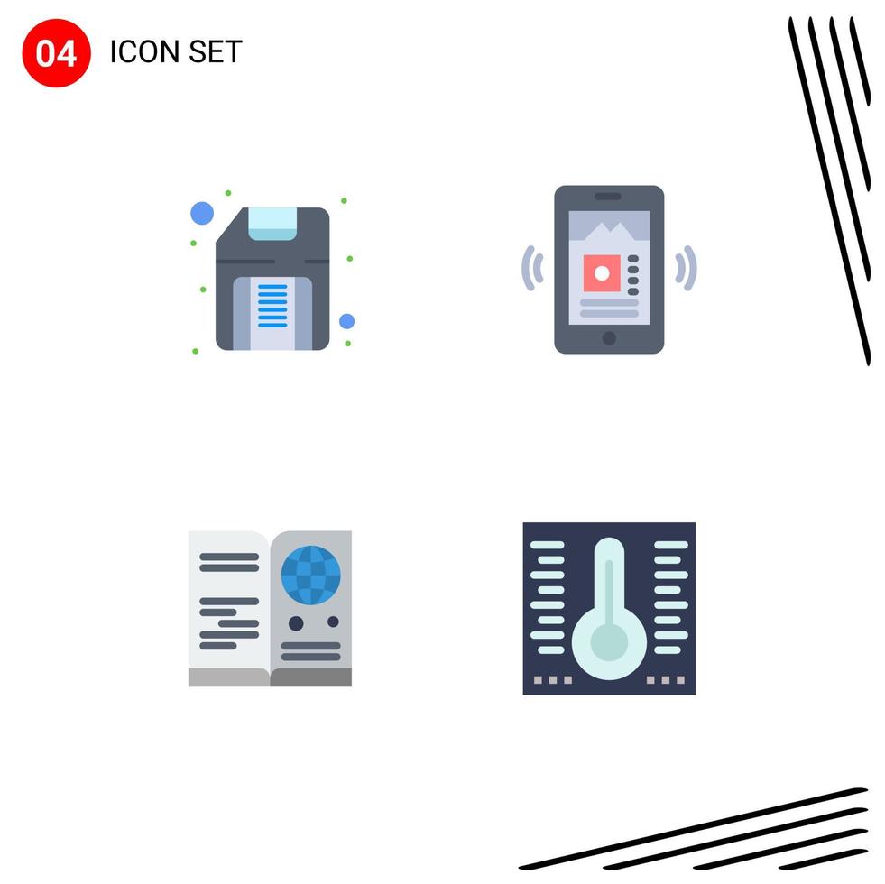 Set of 4 Commercial Flat Icons pack for computer visa hardware music international Editable Vector Design Elements