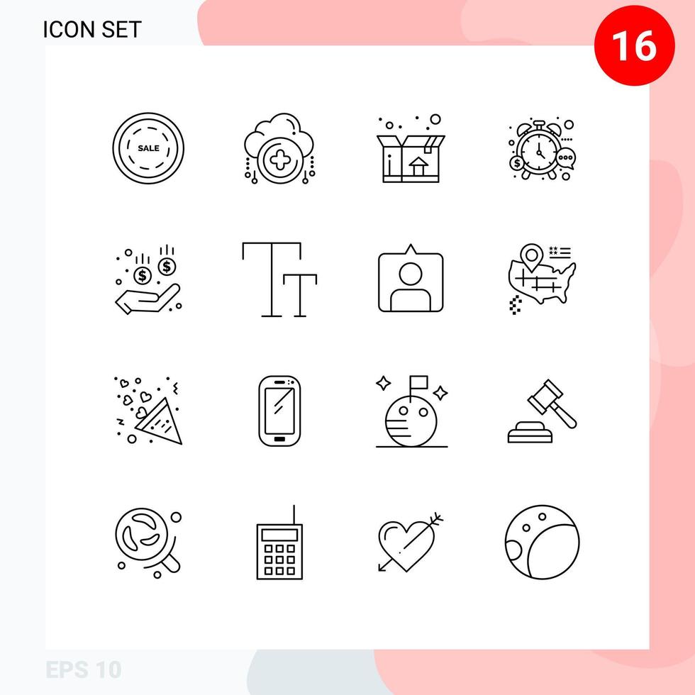 Modern Set of 16 Outlines and symbols such as safe watch box time money Editable Vector Design Elements