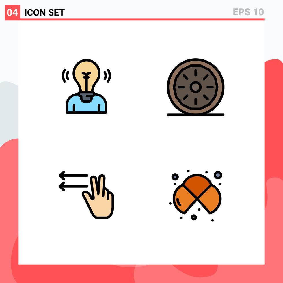 User Interface Pack of 4 Basic Filledline Flat Colors of bulb thanksgiving person dinner gesture Editable Vector Design Elements