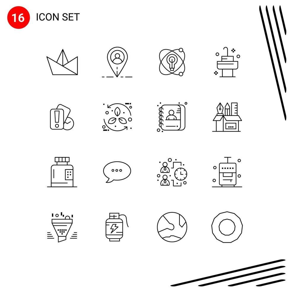 Modern Set of 16 Outlines Pictograph of bio holding nuclear hand room Editable Vector Design Elements