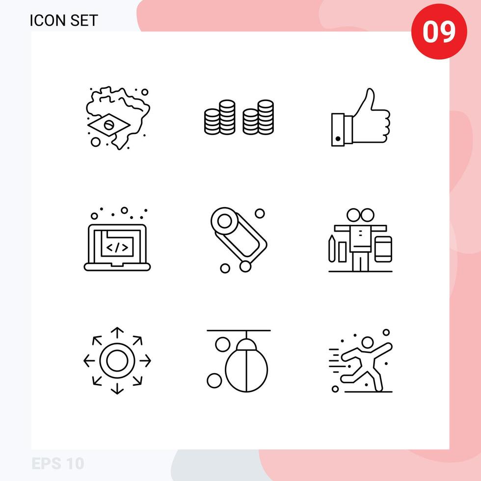 Group of 9 Modern Outlines Set for cleaning bathroom good software creative Editable Vector Design Elements