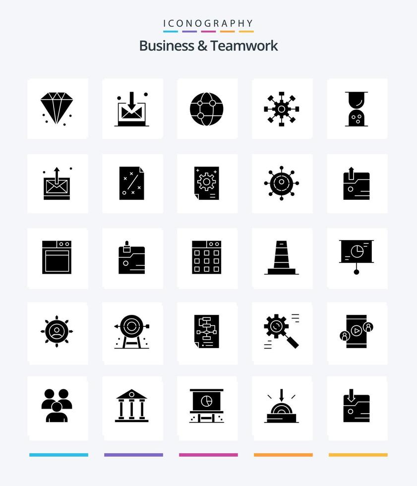 Creative Business And Teamwork 25 Glyph Solid Black icon pack  Such As network. cogwheel.. business. technology vector