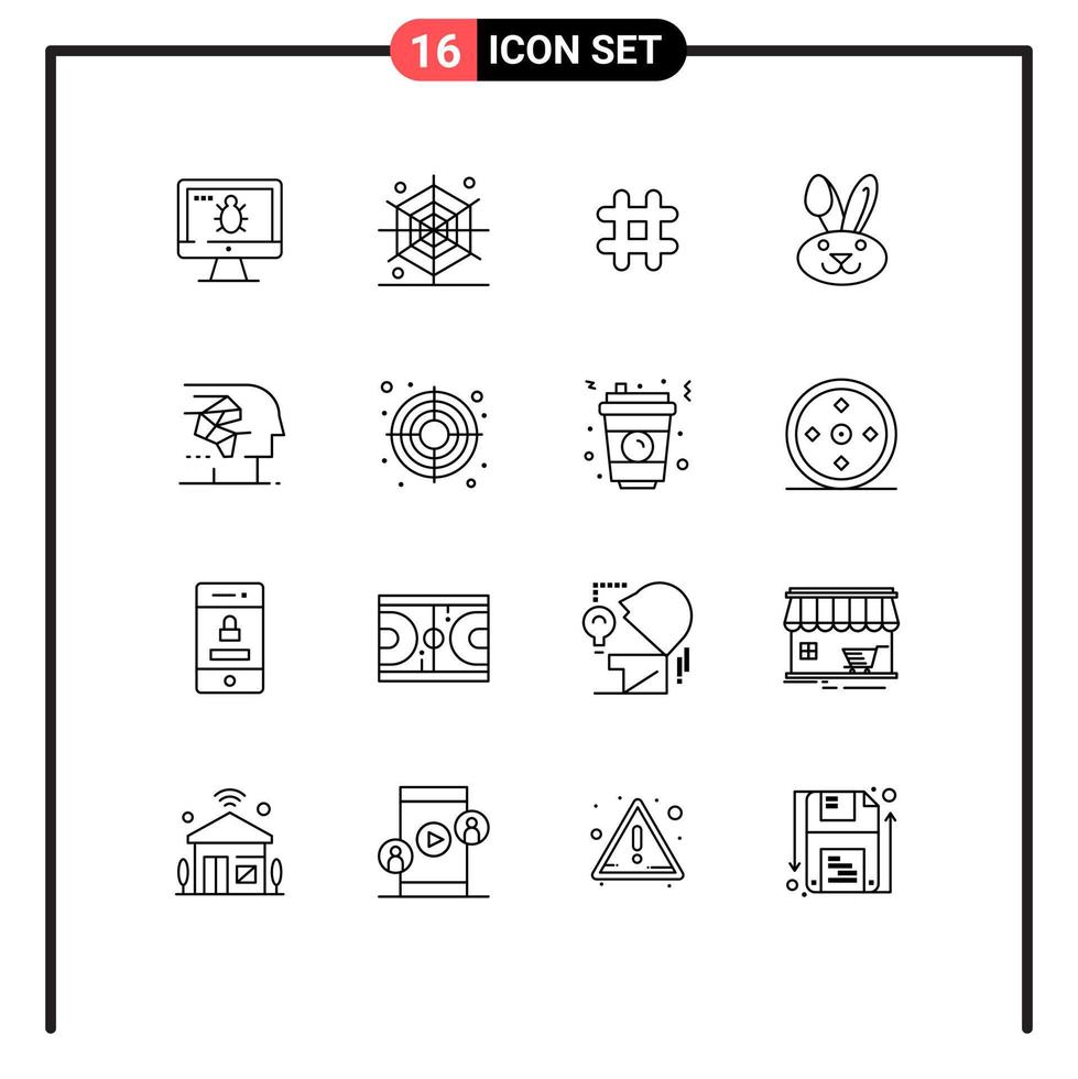 16 Universal Outlines Set for Web and Mobile Applications human artificial hash tag android easter Editable Vector Design Elements