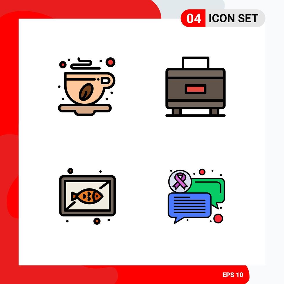 4 Universal Filledline Flat Color Signs Symbols of coffee cup board leaf travel cook Editable Vector Design Elements
