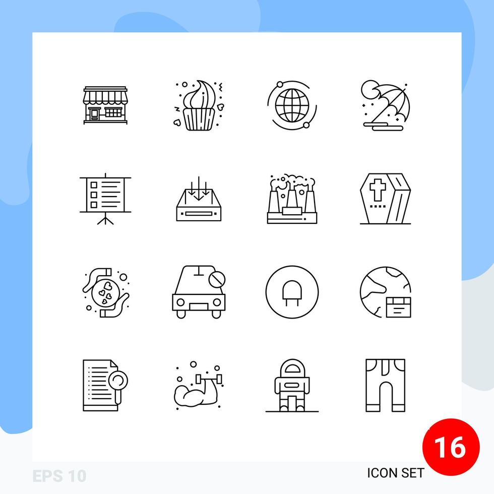 Stock Vector Icon Pack of 16 Line Signs and Symbols for business umbrella day sun online Editable Vector Design Elements