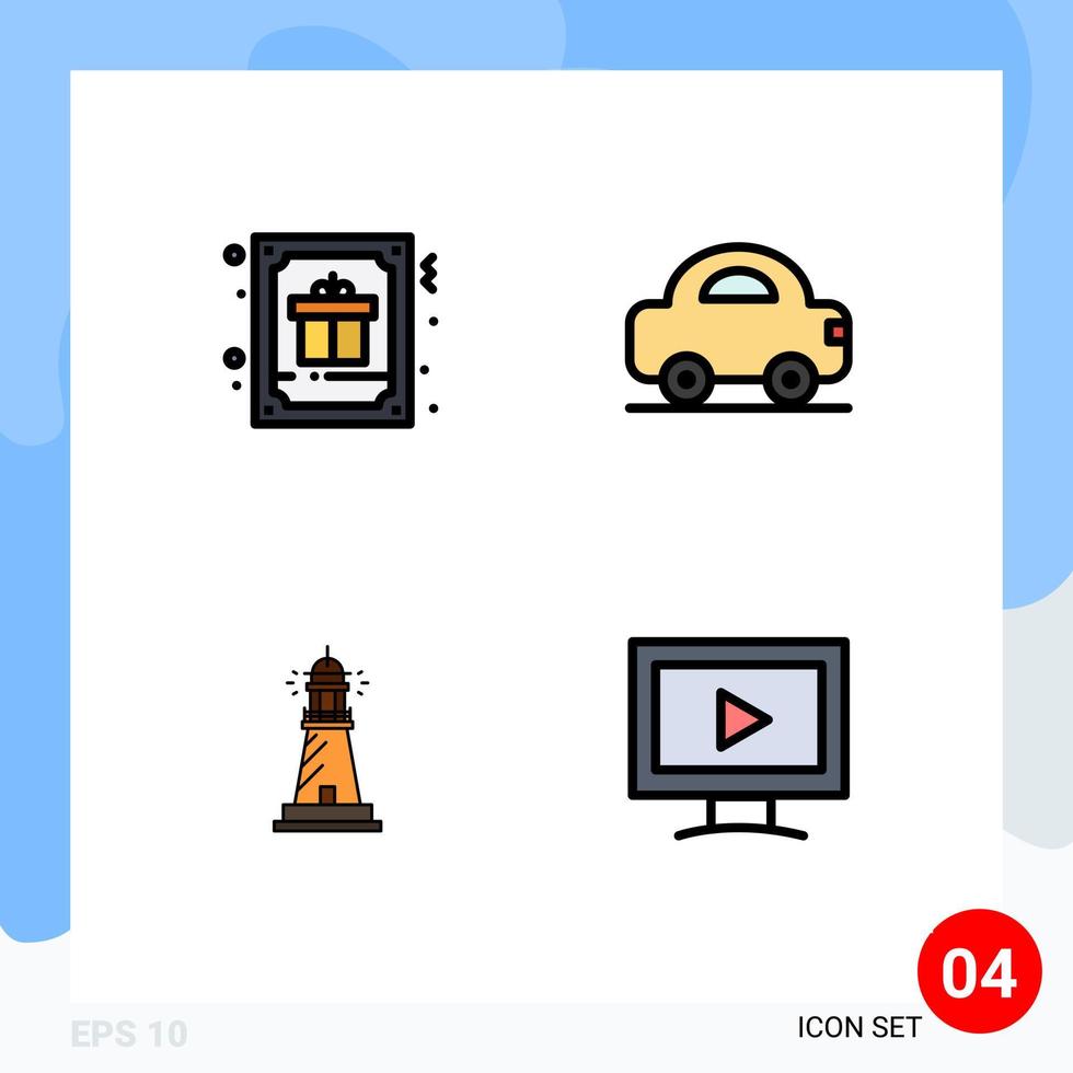 Universal Icon Symbols Group of 4 Modern Filledline Flat Colors of card lighthouse gift car light Editable Vector Design Elements