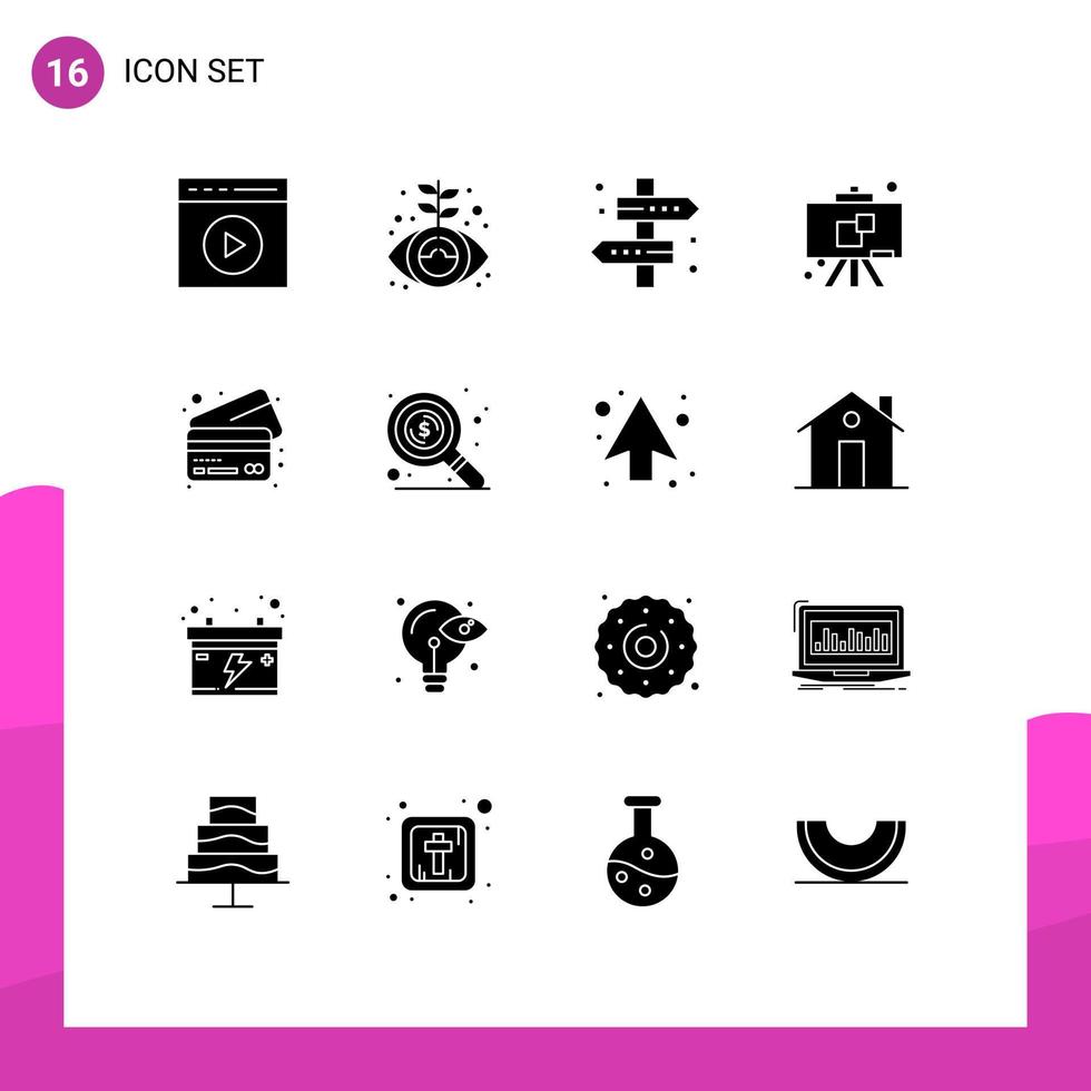 16 Thematic Vector Solid Glyphs and Editable Symbols of bank education marketing chalkboard travel Editable Vector Design Elements