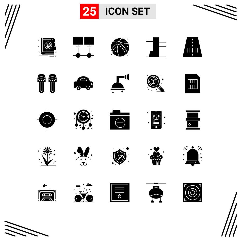 Pack of 25 Modern Solid Glyphs Signs and Symbols for Web Print Media such as footwear clothes ball transport road Editable Vector Design Elements