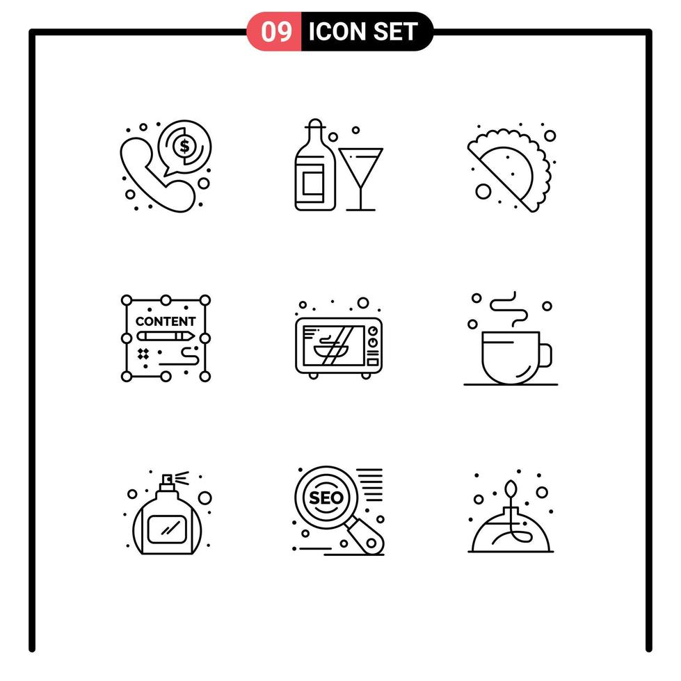 paquete de iconos de vector de stock de 9 signos y símbolos de línea para documentos de diseño de alimentos de electrónica de horno elementos de diseño de vector editables