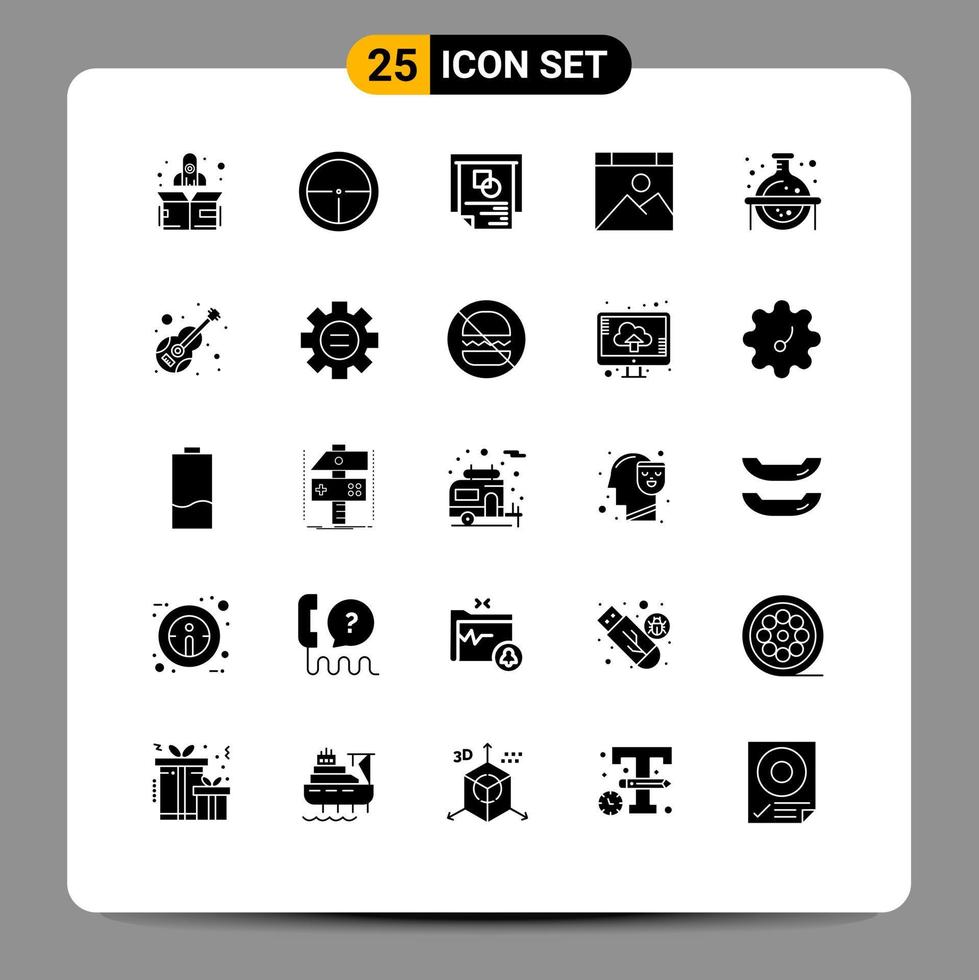 Modern Set of 25 Solid Glyphs and symbols such as flask website graph page app Editable Vector Design Elements