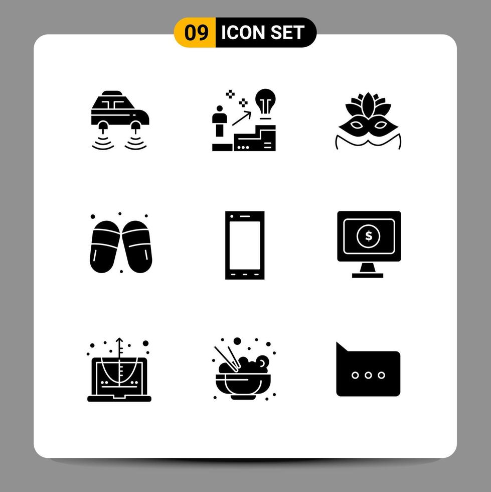 9 Universal Solid Glyph Signs Symbols of devices sauna idea woman eye mask Editable Vector Design Elements