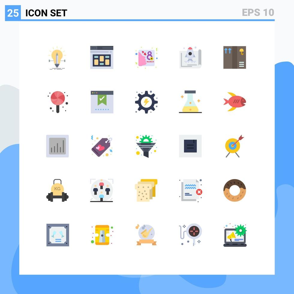 grupo de símbolos de icono universal de 25 colores planos modernos de promoción de lanzamiento de página de inicio invitan a elementos de diseño vectorial editables vector