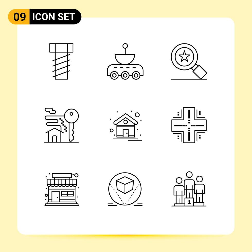 9 Universal Outline Signs Symbols of house home star contact room Editable Vector Design Elements