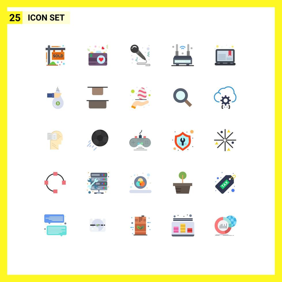 Flat Color Pack of 25 Universal Symbols of course wifi birthday technology internet Editable Vector Design Elements