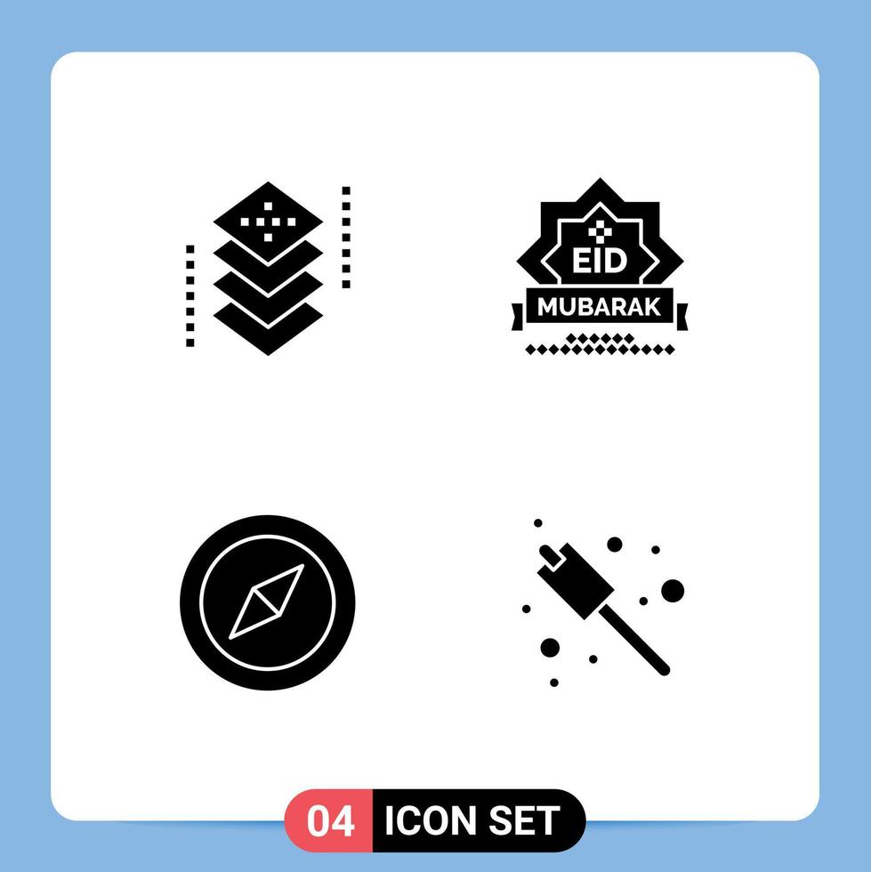 Pictogram Set of 4 Simple Solid Glyphs of coding decoration layers mubarak location Editable Vector Design Elements