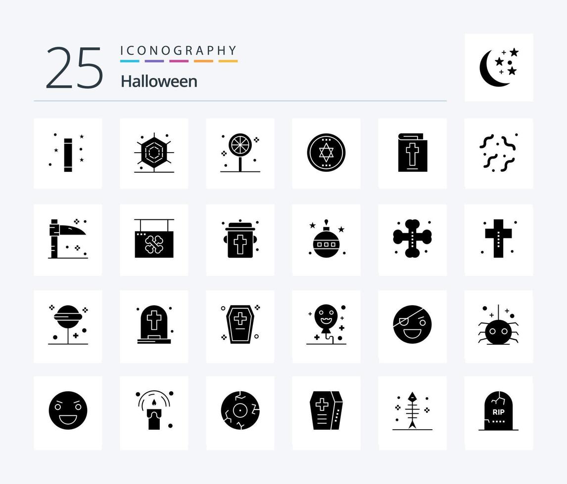 Halloween 25 Solid Glyph icon pack including halloween. halloween. candy. bible. halloween vector