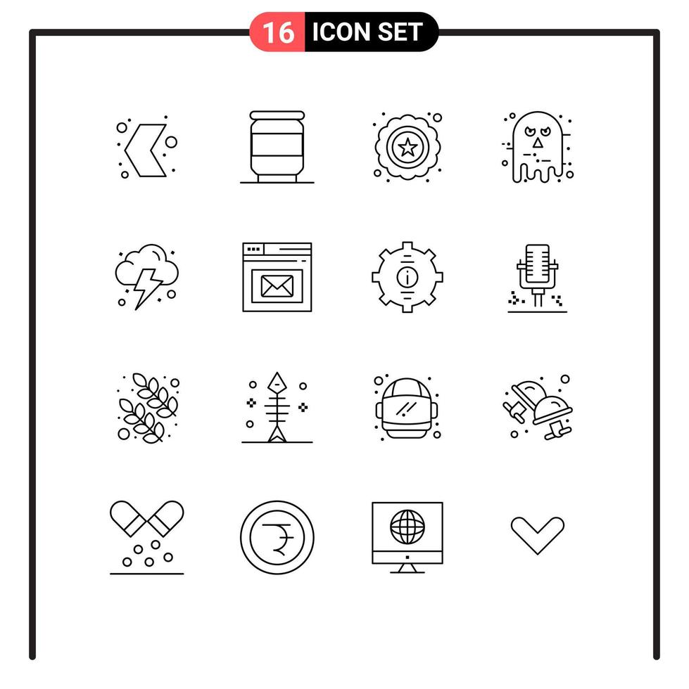 paquete de iconos de vectores de stock de 16 signos y símbolos de línea para elementos de diseño de vectores editables de cara de halloween premium de miedo en la nube