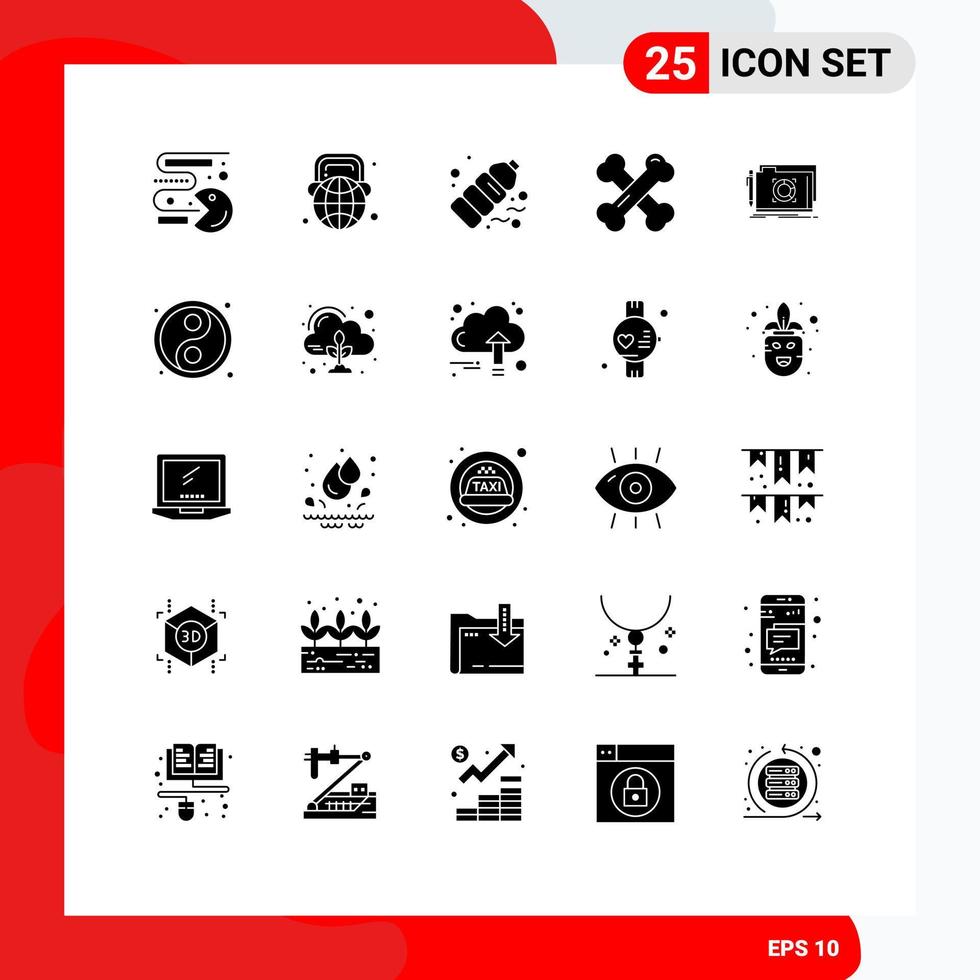 Universal Icon Symbols Group of 25 Modern Solid Glyphs of rheumatism calcium headphone bone health pollution Editable Vector Design Elements