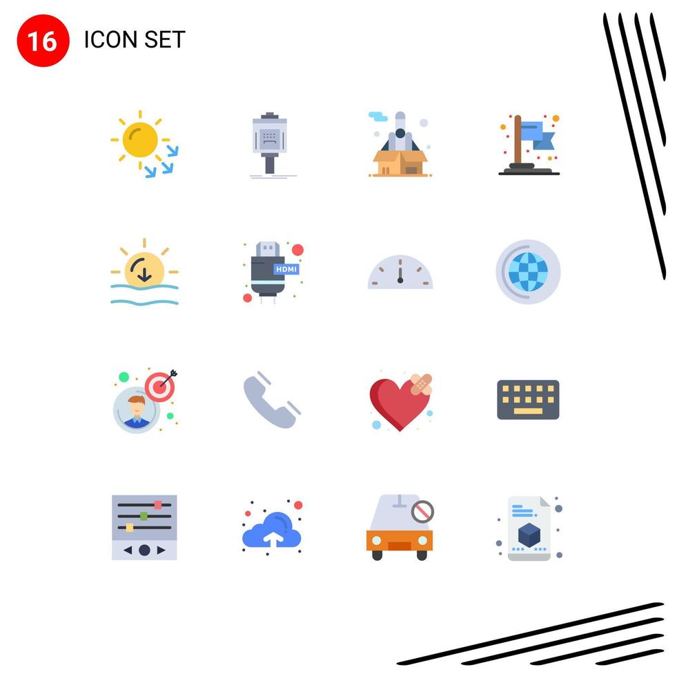 Set of 16 Modern UI Icons Symbols Signs for sun goal valley business startup Editable Pack of Creative Vector Design Elements