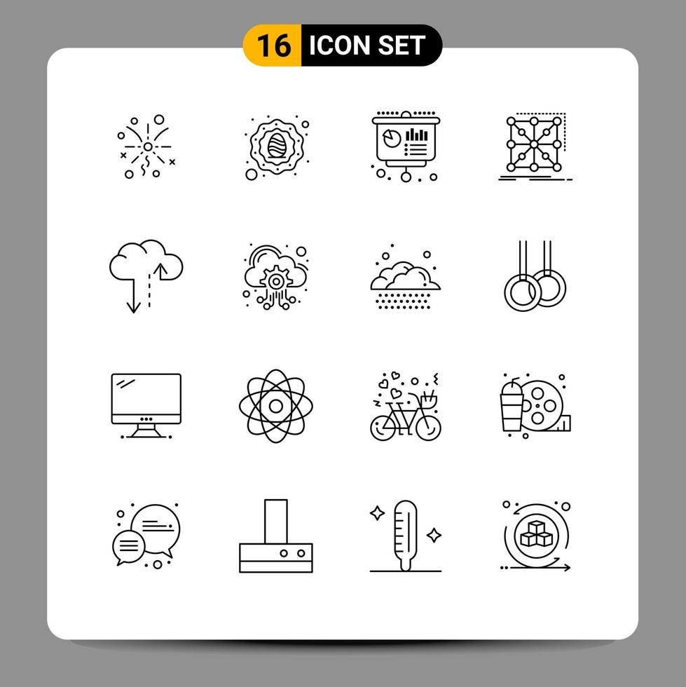 Universal Icon Symbols Group of 16 Modern Outlines of cloud cluster chart app data Editable Vector Design Elements