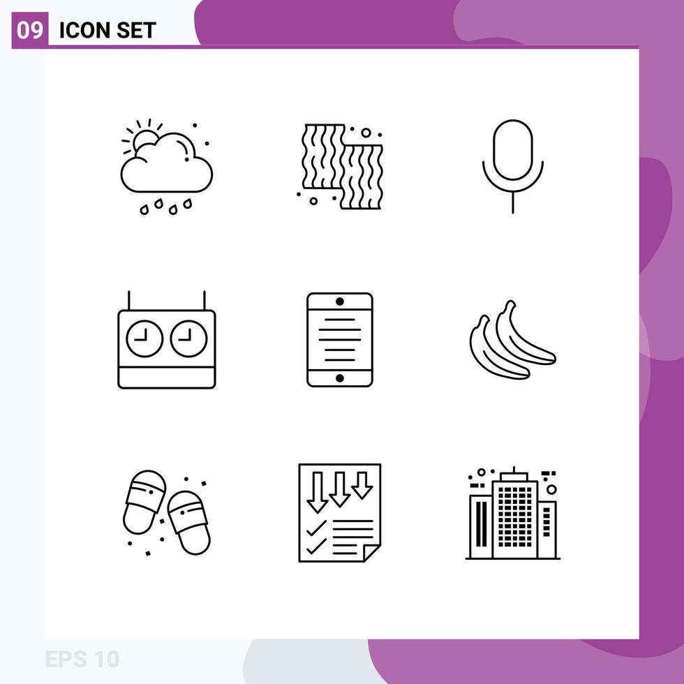 Set of 9 Vector Outlines on Grid for mobile phone timer meat clock ui Editable Vector Design Elements