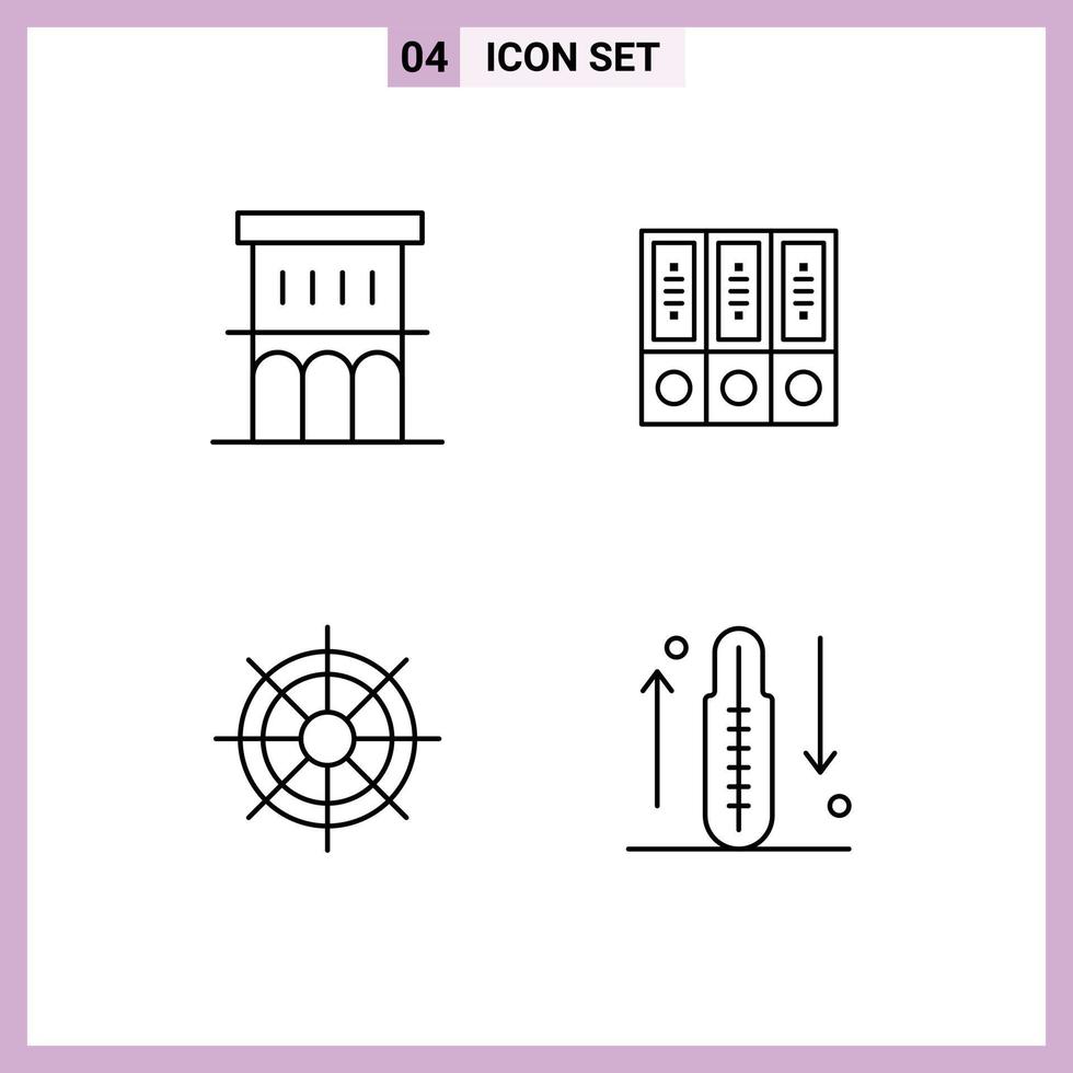 Mobile Interface Line Set of 4 Pictograms of architecture documents property archive boat Editable Vector Design Elements
