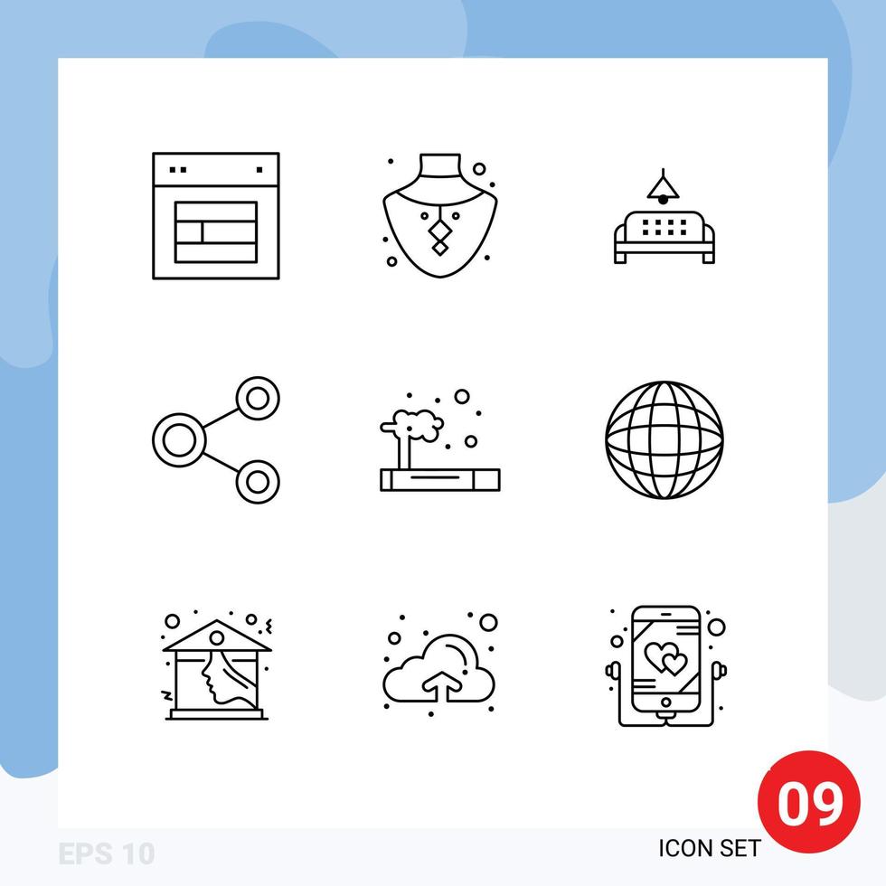 Pictogram Set of 9 Simple Outlines of social network necklace link home Editable Vector Design Elements