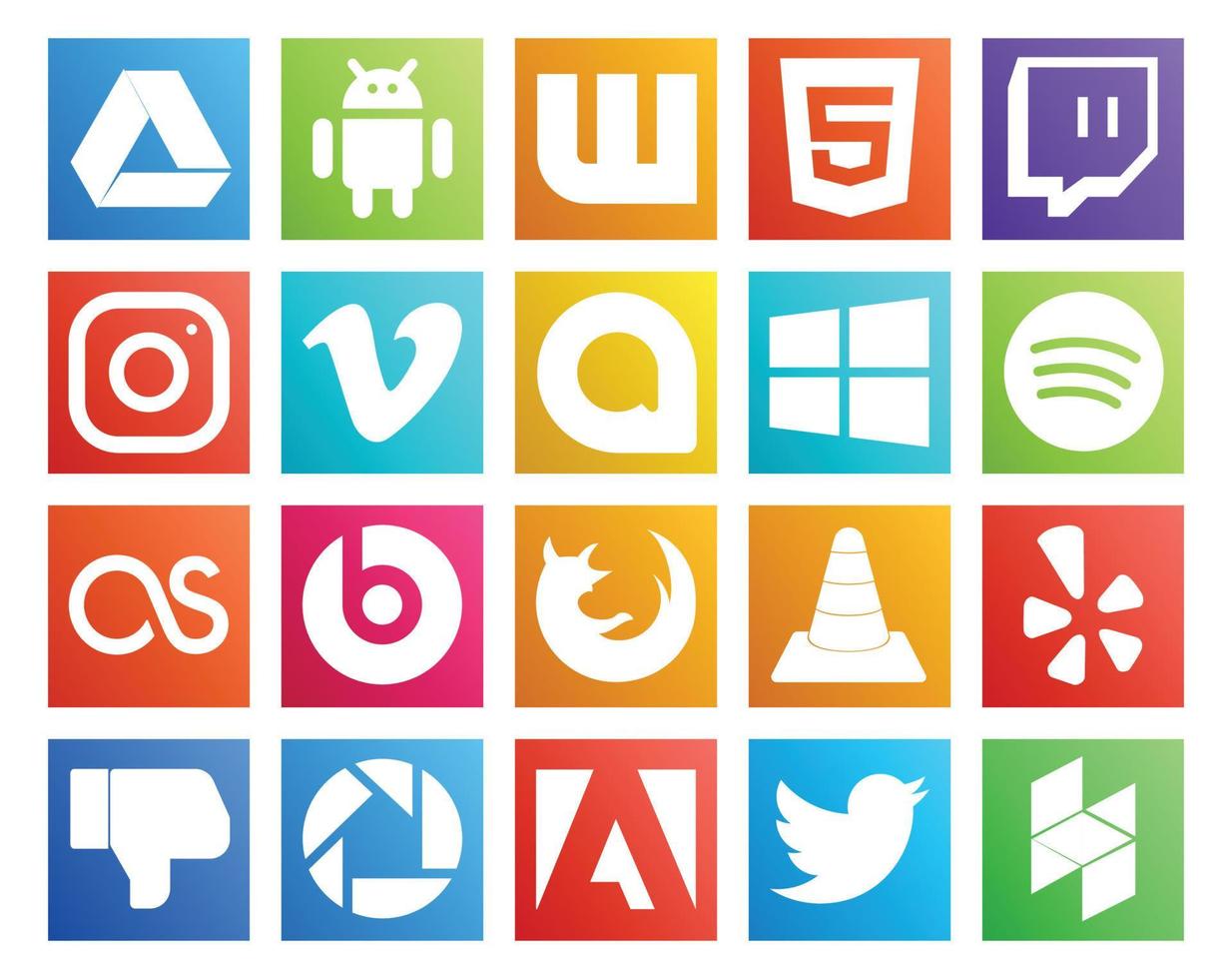 20 Social Media Icon Pack Including player vlc google allo browser beats pill vector