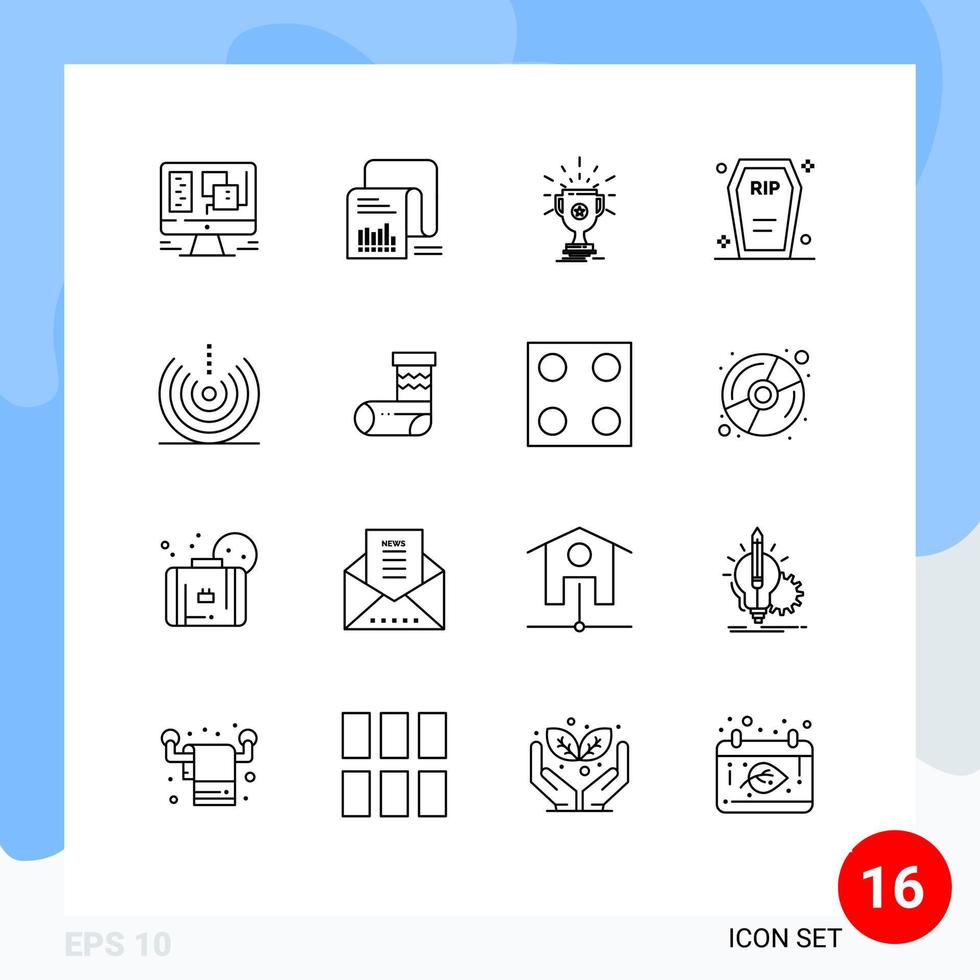 Set of 16 Vector Outlines on Grid for funeral coffin questionnaire casket win Editable Vector Design Elements