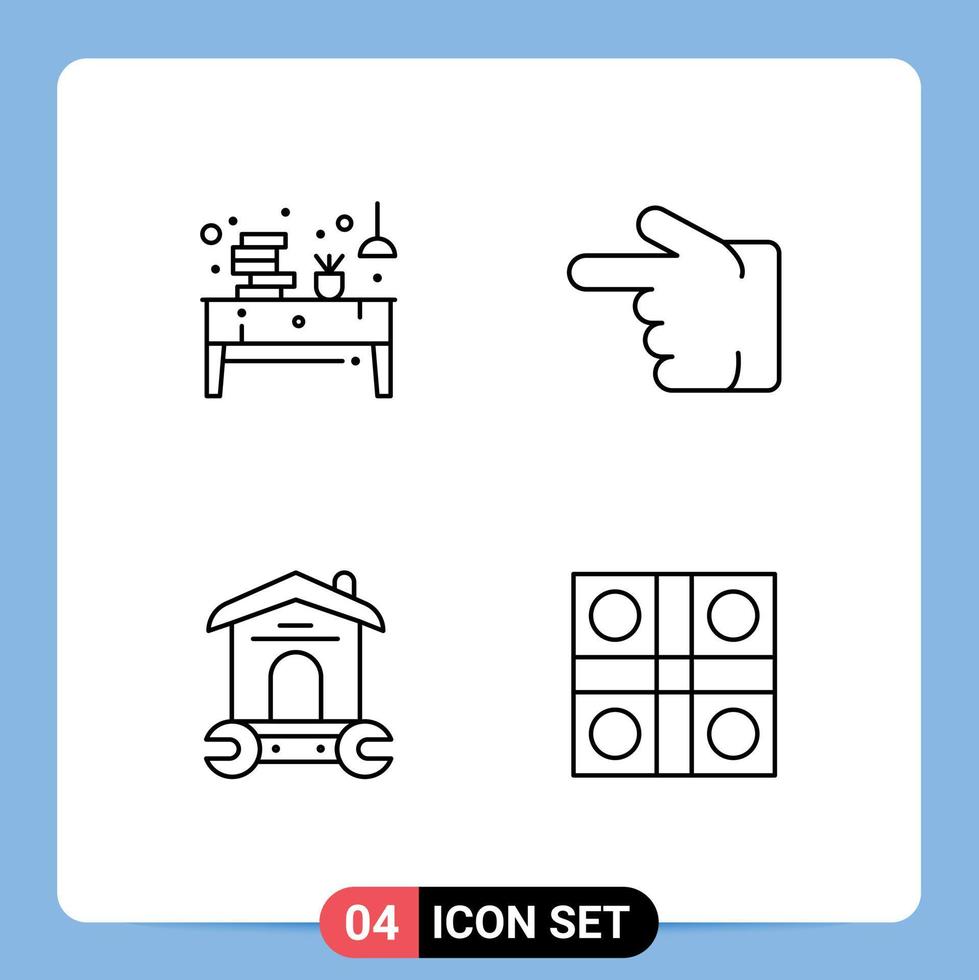 Set of 4 Modern UI Icons Symbols Signs for book house office forefinger repair Editable Vector Design Elements