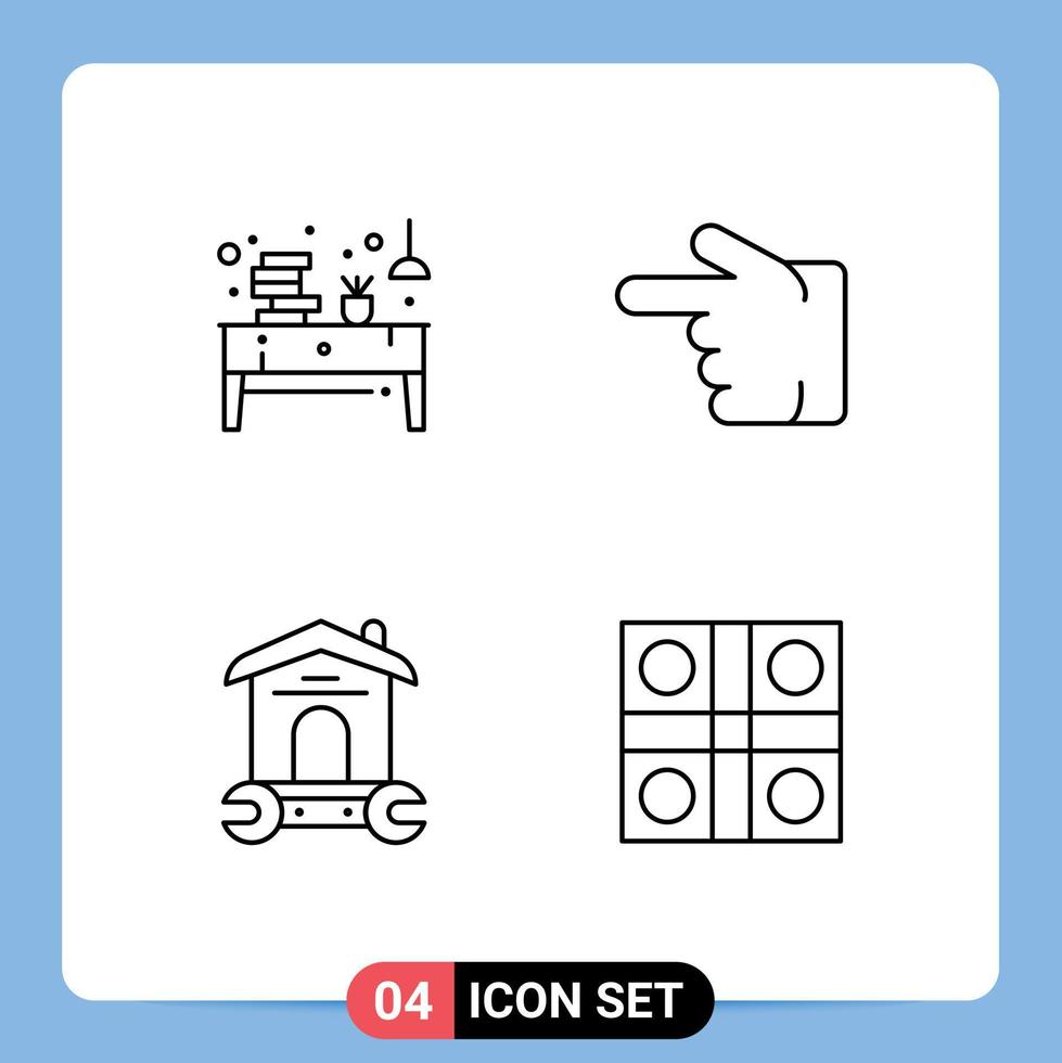 conjunto de 4 iconos modernos de la interfaz de usuario signos de símbolos para la reparación del dedo índice de la oficina de la casa del libro elementos de diseño vectorial editables vector