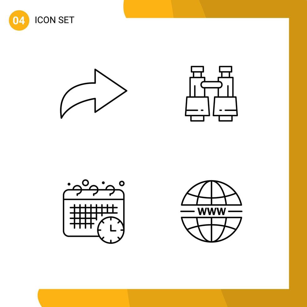 Stock Vector Icon Pack of 4 Line Signs and Symbols for arrow appointment field glasses calendar security Editable Vector Design Elements