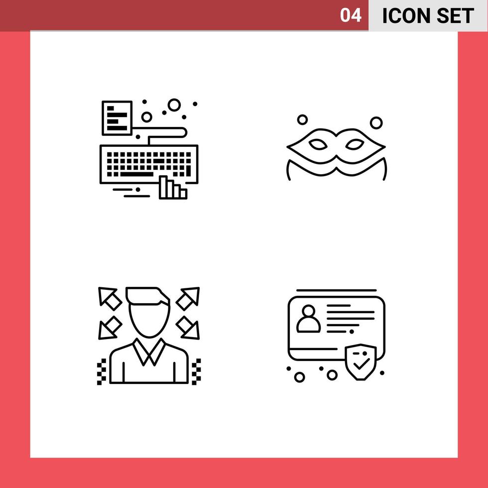 Line Pack of 4 Universal Symbols of hands profile attach masquerade badge Editable Vector Design Elements