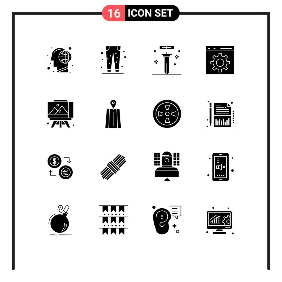 Pack of 16 Modern Solid Glyphs Signs and Symbols for Web Print Media such as development coding eid science flasks Editable Vector Design Elements