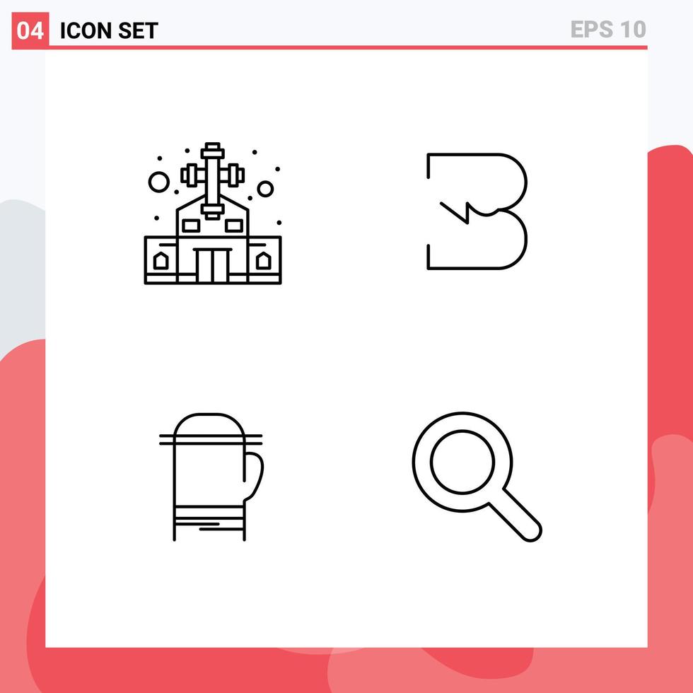 Mobile Interface Line Set of 4 Pictograms of building microwave christian cross crypto cold Editable Vector Design Elements