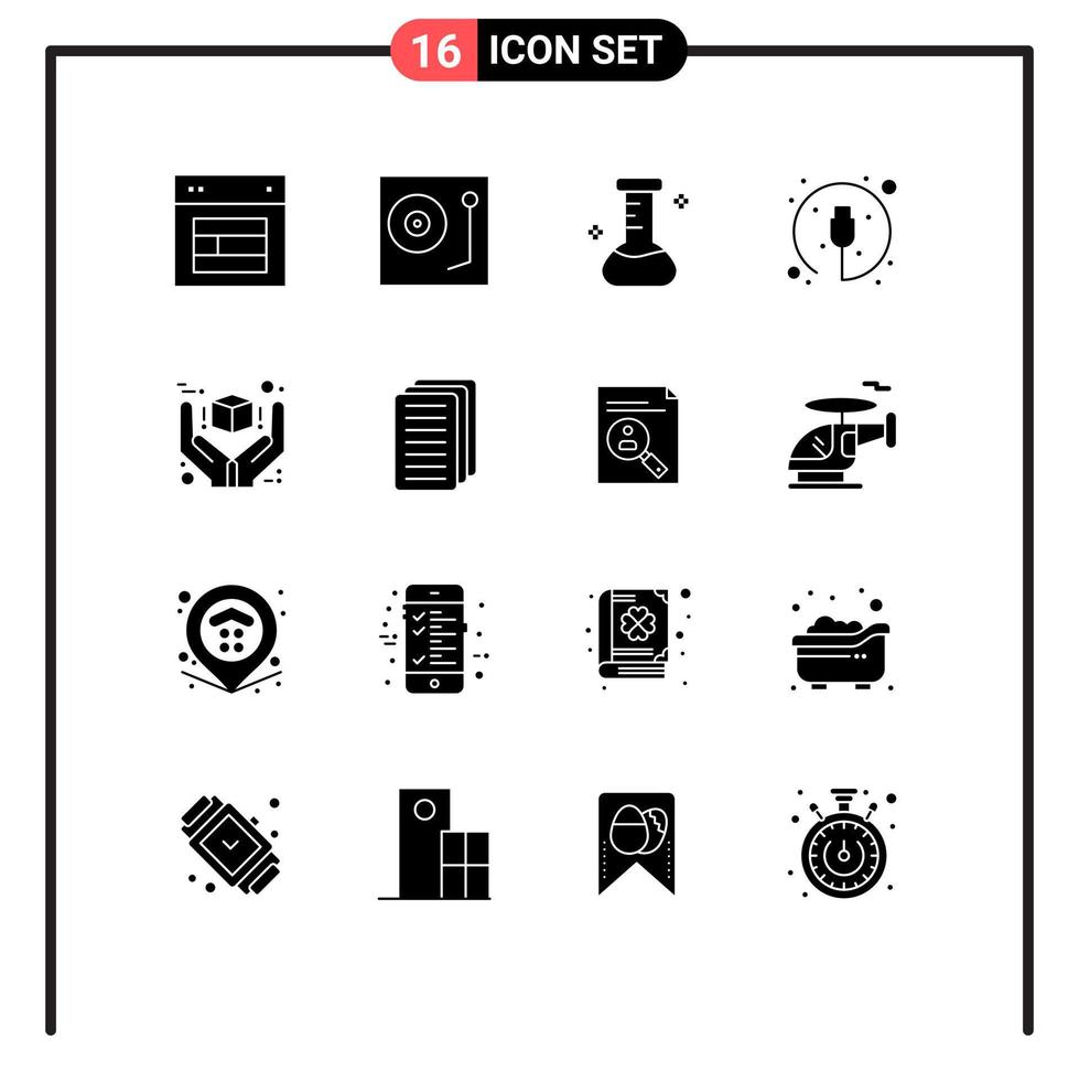 Set of 16 Vector Solid Glyphs on Grid for great plug turntable hardware laboratory Editable Vector Design Elements