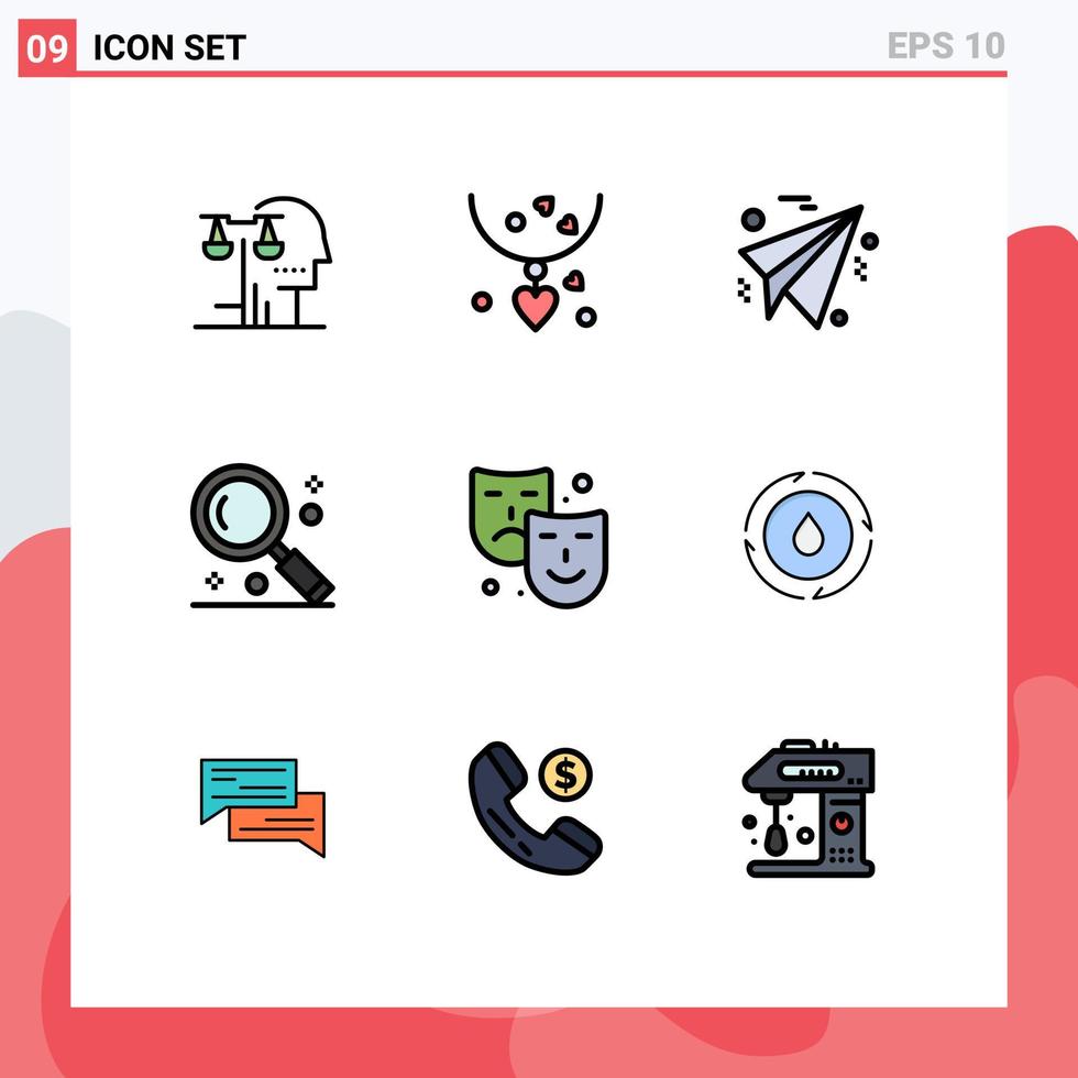 Set of 9 Modern UI Icons Symbols Signs for mask search mother magnifying interface Editable Vector Design Elements